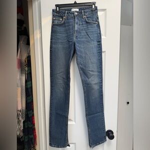 Zara Women's Straight Leg Split Hem Blue Jeans